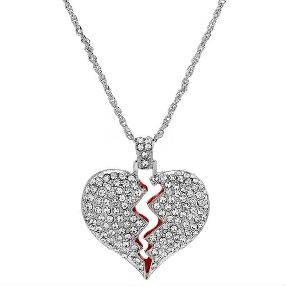 😊 Brand New Iced Out Heart Broke Statement Pendant and Necklace Chain - Picture 3 of 3